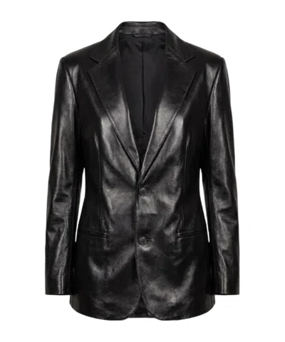Gucci Long Sleeve Leather Blazer In Black