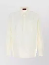 Gucci Long Sleeve Linen Polo Shirt With Chest Pocket In Neutral