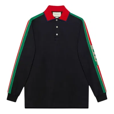 Gucci Long-sleeve Logo Polo 'multicolor' In Black