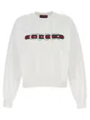Gucci White Crewneck Sweatshirt With Logo Print And Web Detail In Cotton Woman