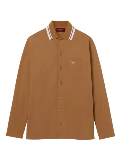 Gucci Long-sleeve Piquet Shirt In Brown