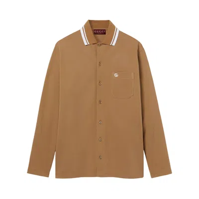 Pre-owned Gucci Long-sleeve Polo 'teak' | Brown | Men's Size L