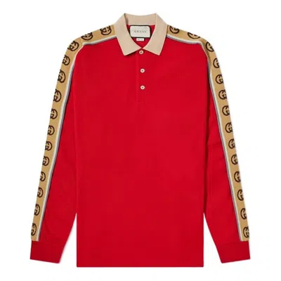 Gucci Long Sleeve Polo With Interlocking G Stripe 'red'