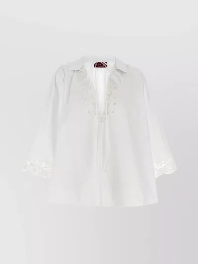 Gucci Long Sleeve Poplin Blouse Featuring Embroidery In White