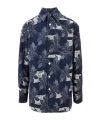 Gucci Blue Jacket With All-over Floral Motif And Ripped Details In Denim Man In Black