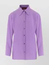 Gucci Long Sleeve Silk Shirt With Pointed Collar In Purple