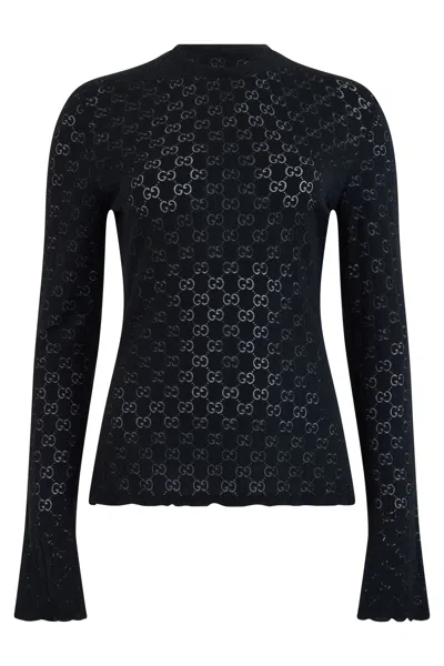 Gucci Long Sleeve T-shirt With Monogram In Black