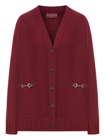 Gucci Long Sleeve V-neck Cardigan In Red