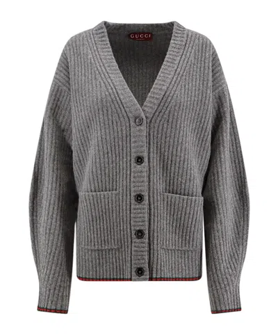 Gucci Womens Dusty Dark Grey Mc Oversized Rib Wool Knitted Cardigan Xs In Gray