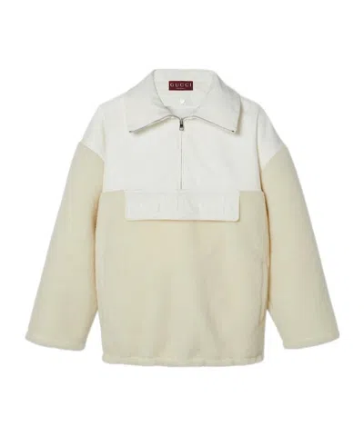 Gucci Wool Fleece Zip Jacket In White Mix