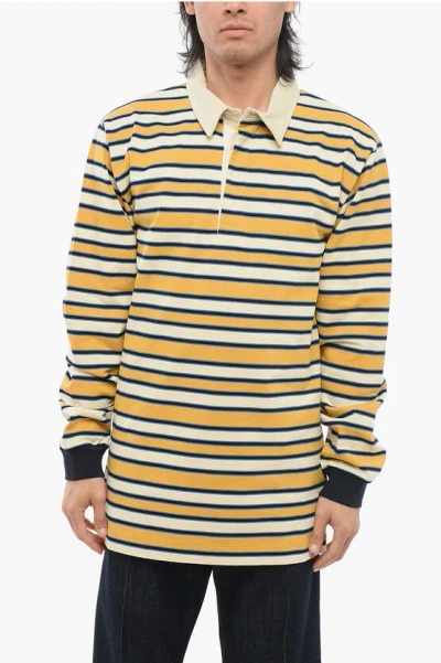 Gucci Long-sleeved Cotton Polo With Balanced Stripe Motif In Yellow