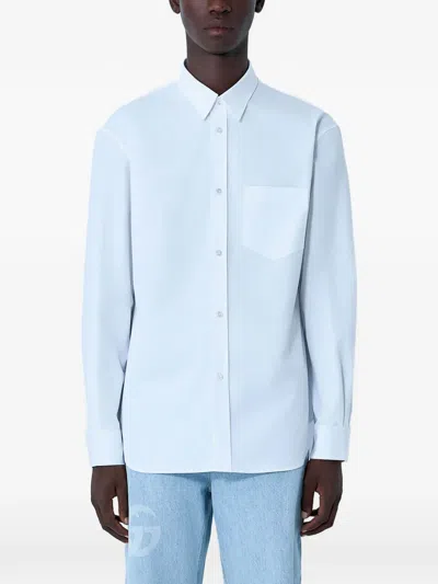 Gucci Long-sleeved Cotton Shirt In Blue