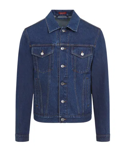 Gucci Long-sleeved Denim Coat In Blue