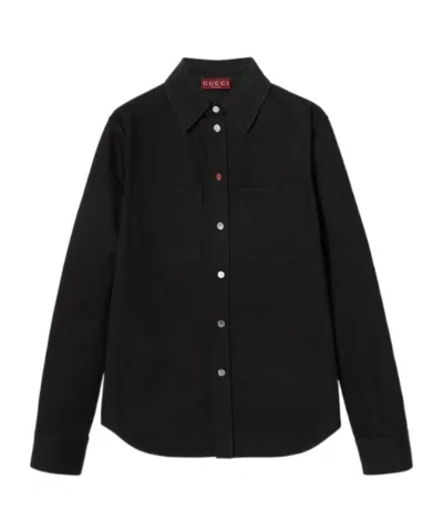 Gucci Long-sleeved Denim Shirt In Black