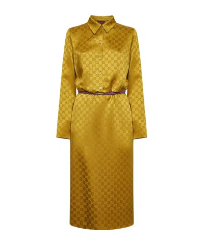 Gucci Jacquard Midi Dress In Yellow