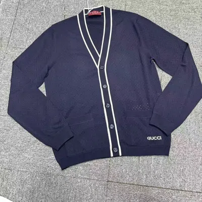 Gucci Long-sleeved Knitted Cardigan In Blue