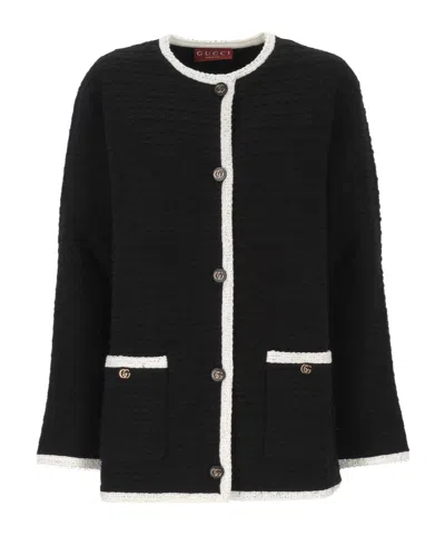 Gucci Long-sleeved Knitted Cardigan In Black