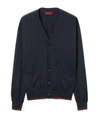 Gucci Long-sleeved Knitted Cardigan In Black