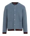 Gucci Wool Cardigan With Contrast Trim And Front Pockets In Gray