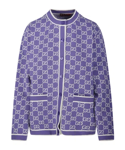Gucci Long-sleeved Knitted Cardigan In Purple