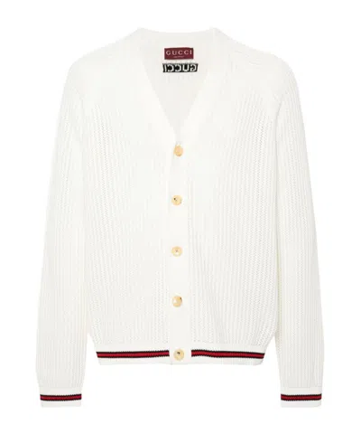 Gucci Long-sleeved Knitted Cardigan In White