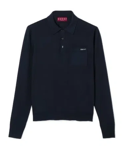 GUCCI FINE WOOL KNIT POLO TOP WITH INTARSIA