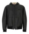 Gucci Leather Jacket With Front Pockets And Hood In Blackivory