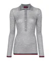 Gucci Cashmere And Silk Polo Top With Web In Gray