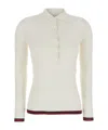 Gucci White Polo Shirt With Spread Collar And Web Detailed Trims In Cashmere And Silk Blend Woman In White