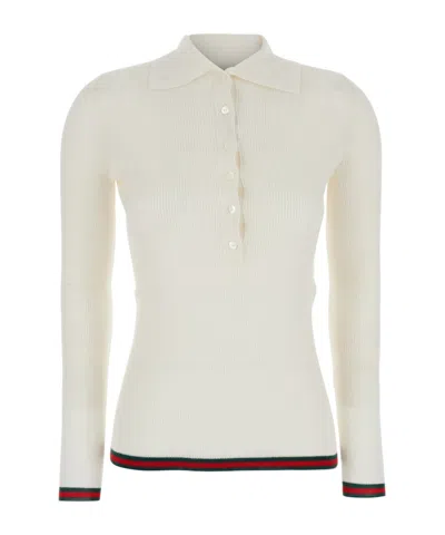 GUCCI GUCCI RIBBED KNIT LONG-SLEEVE POLO SHIRT