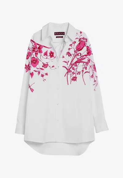 Gucci Long-sleeved Shirt With Floral Print In White