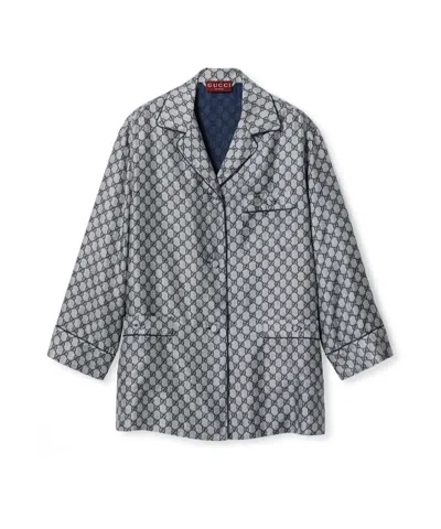 Gucci Long-sleeved Twill Shirt In Gray