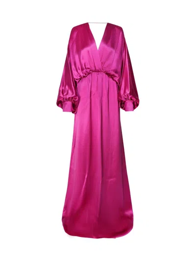 Gucci Wrap-front Balloon-sleeve Silk-blend Gown In Pink