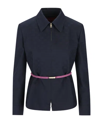 Gucci Long-sleeved Zip-up Jacket In Blue
