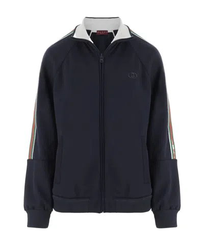 Gucci Long-sleeved Zip-up Sweatshirt In Black