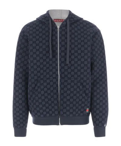 Gucci Long-sleeved Zip-up Sweatshirt In Gray