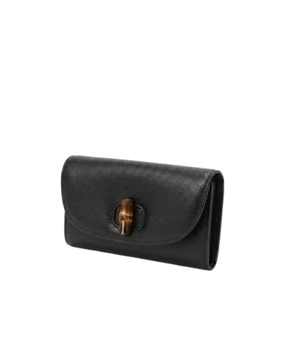 Gucci Long Wallet With Bamboo In Black
