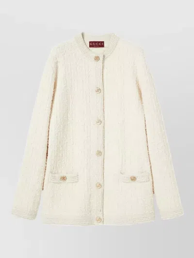 GUCCI BOUCLÉ LAMÉ WOOL CREWNECK CARDIGAN