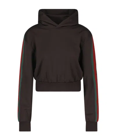 Gucci Long-sleeve Hooded Sweatshirt In Brown
