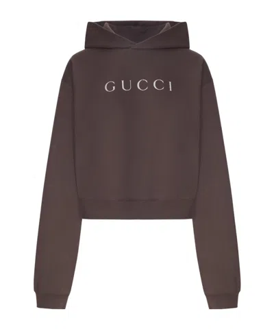 Gucci Long-sleeve Hooded Sweatshirt In Brown