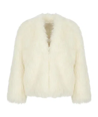 Gucci Long-sleeved Fur Coat In Neutral