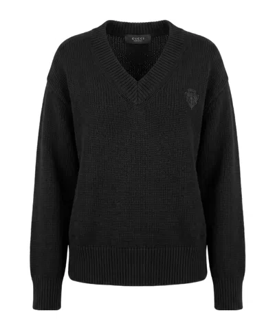 Gucci Long-sleeved Knitted Sweater In Black
