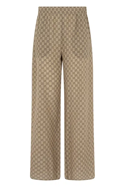 Gucci Loose Silk Crepe Trousers In Animal Print