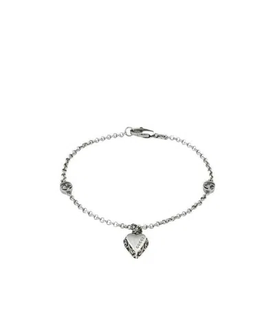 Gucci Love-heart Charm Bracelet In Metallic