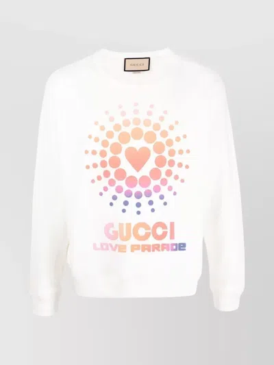 Gucci Love Parade Heart Sun Crewneck Sweater In White