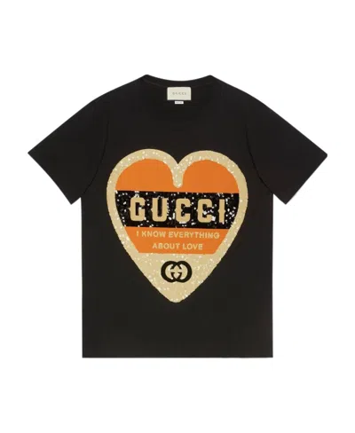 Gucci Love-print Sequinned T-shirt In Black