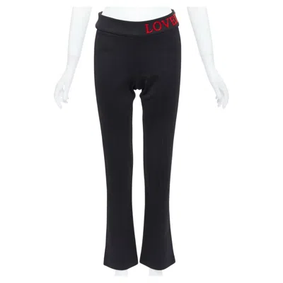 Pre-owned Gucci Loved Red Embroidered Black Piped Flare Track Pants