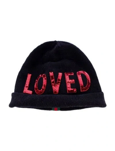 Pre-owned Gucci Loved Sequin Embellished Wool Beanie In Blue