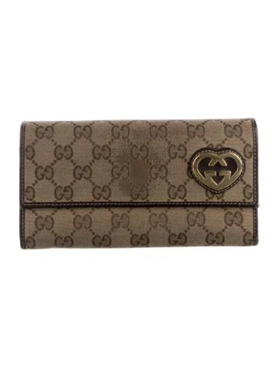 Pre-owned Gucci Lovely Heart Gg Canvas Continental Wallet In Brown