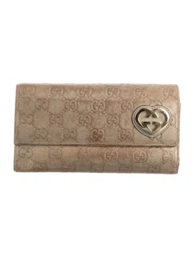 Pre-owned Gucci Lovely Heart Gg Signature Continental Leather Continental Wallet In Neutral